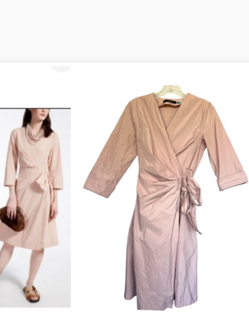 Weekend MaxMara textured wrap dress blush pink small adjustable Corpcore career